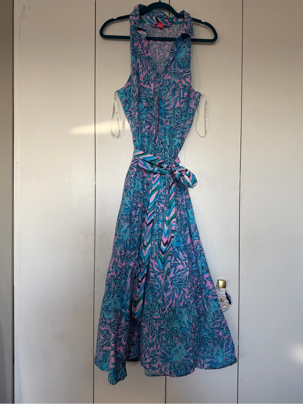 Lilly Pulitzer Blue & Pink Print Midi Wrap Dress